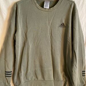 adidas Olive Crewneck Sweatshirt with Sleeve Stripes